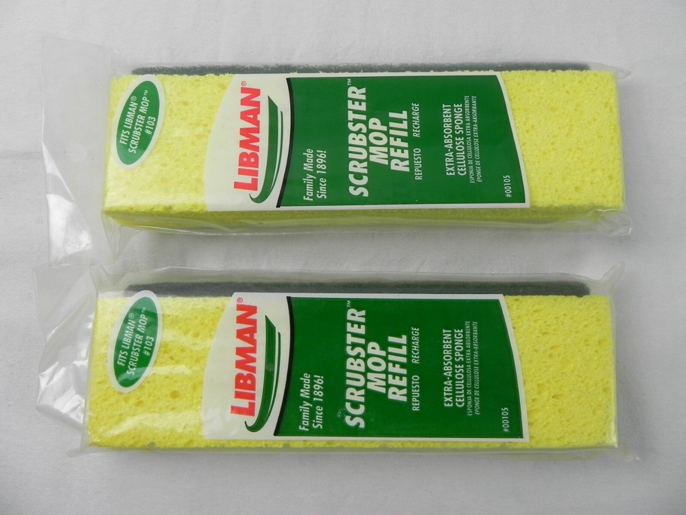 2 Libman Scrubster Mop Refill Extra Absorbent Sponge Scrubber Strip 00105 Or 305