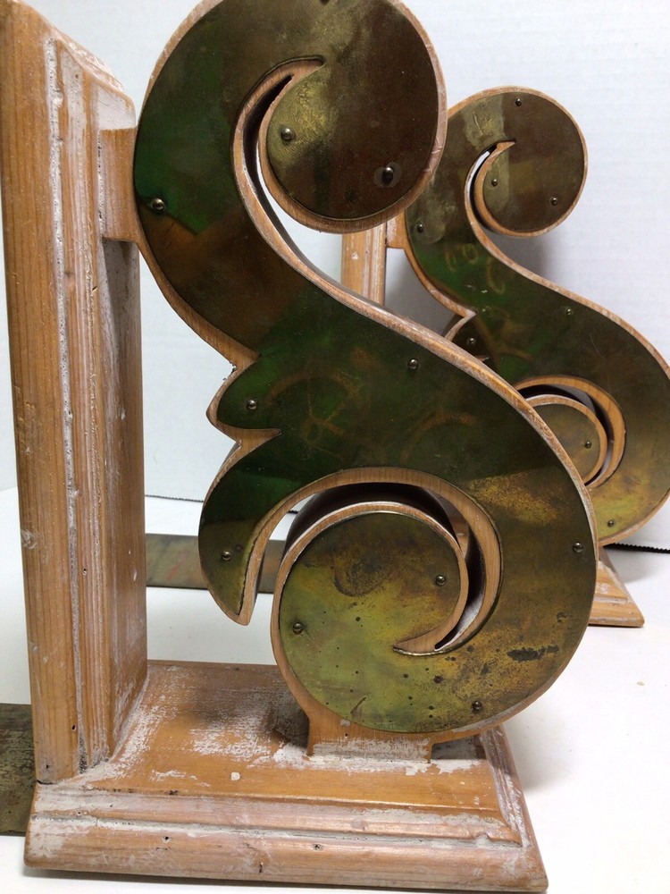 Corbel Wood Brass Bookends White Wash