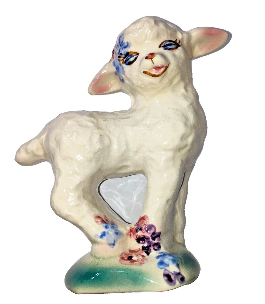 VTG 1930s Ceramic White Lamb Sheep Vase Planter Handpainted Spring Easter