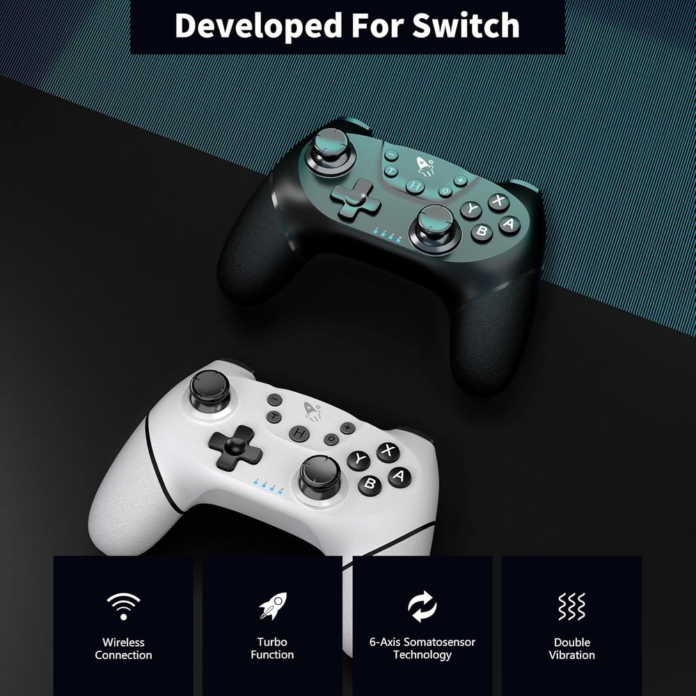 2 Packs Wireless Pro Controller for Nintendo Switch/Lite/OLED/Switch 2/PC