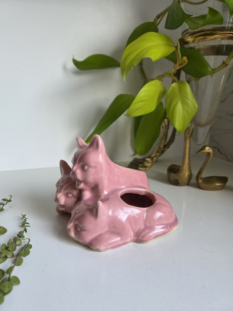 Vintage Ceramic Pink Triple Three Cat Planter