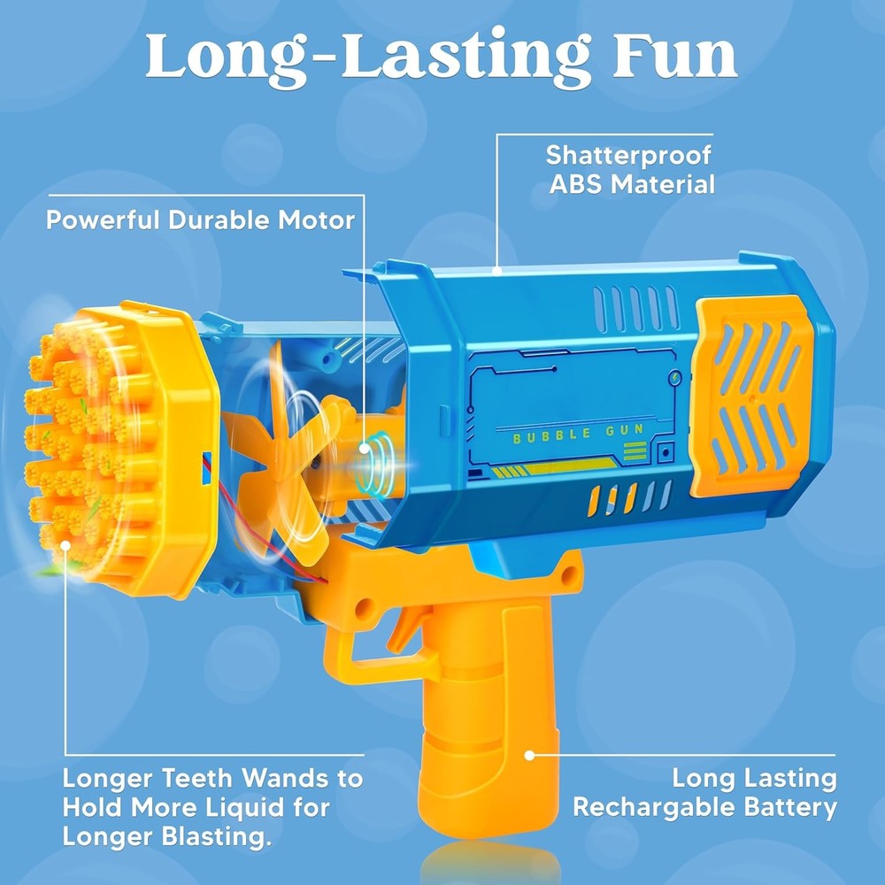 Rocket Bubble Machine - Auto Blaster with Solution, Gift Ages 3-8 Summer & Party