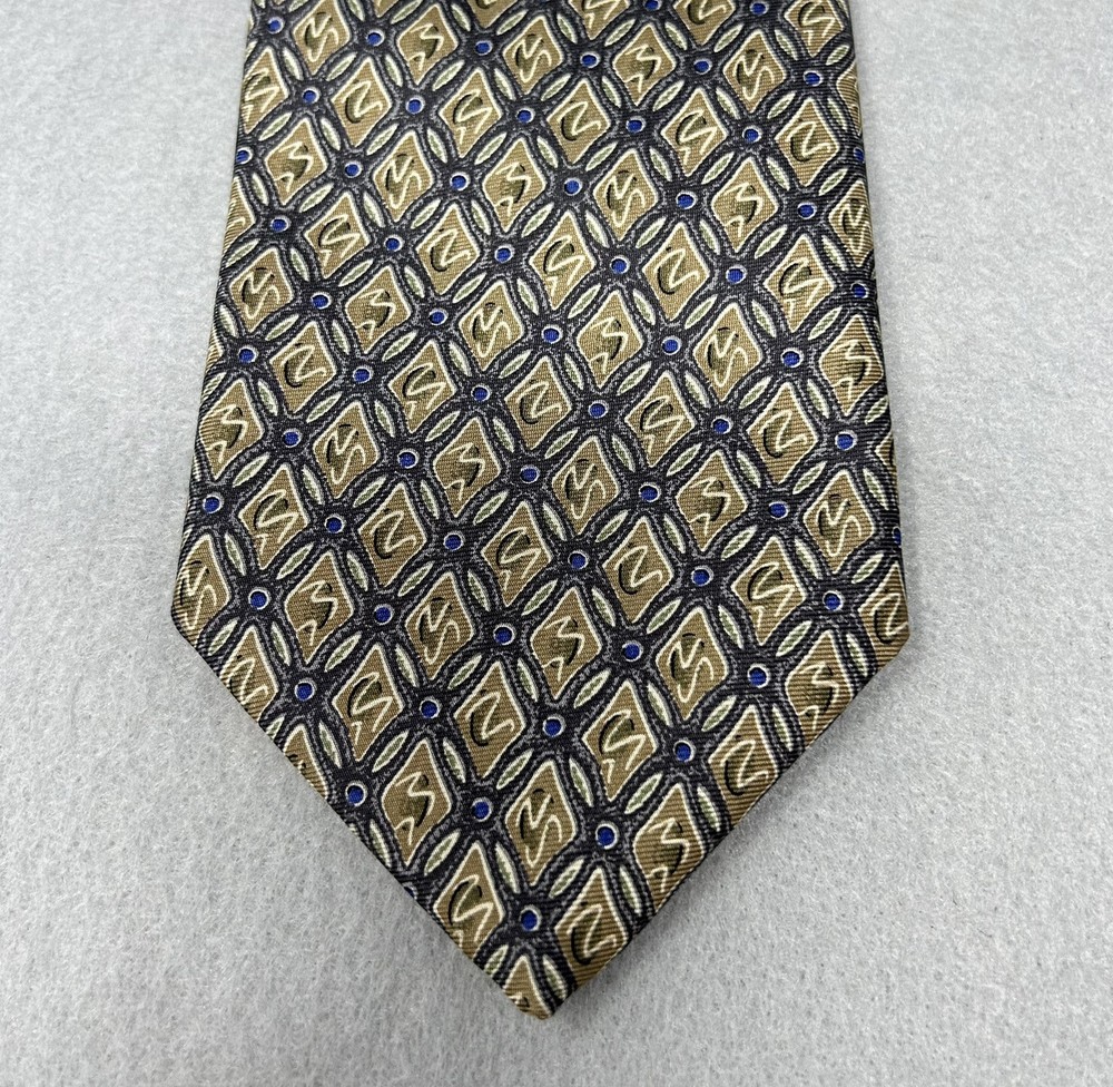 Vintage St Michael From Marks & Spencer Silk Light Brown And Blue Patterned Tie