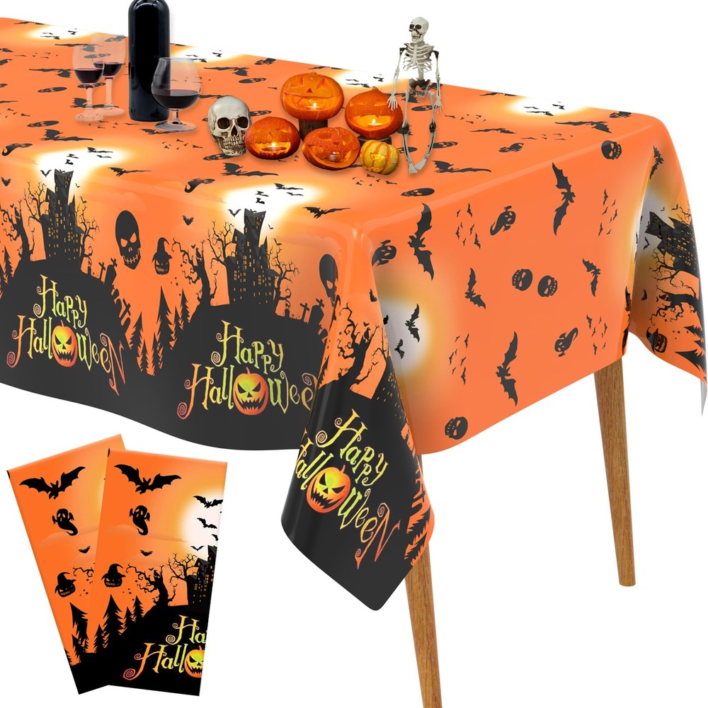 2Pc Halloween Tablecloth 54"x108" Rectangular Table Covers Halloween Party Decor