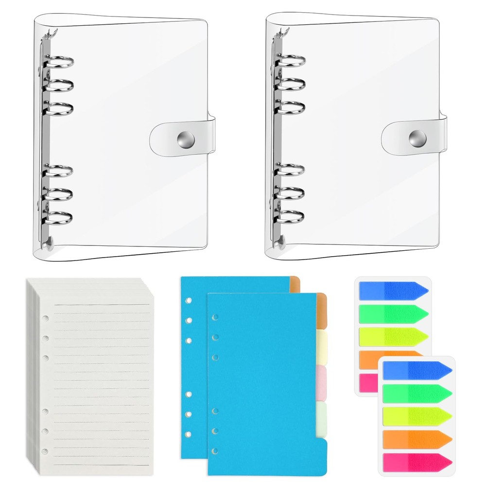 2 Sets A6 6 Holes Binder Refill Value, Clear PVC with Multicolor