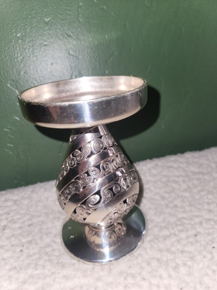 BRIGHTON 5" CANDLE HOLDER SILVER CANDLESTICK SCROLL DESIGN SILVER PLATED