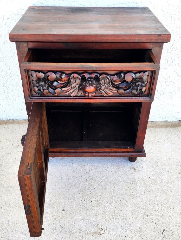 Hand Carved Angels Nightstand Side Table