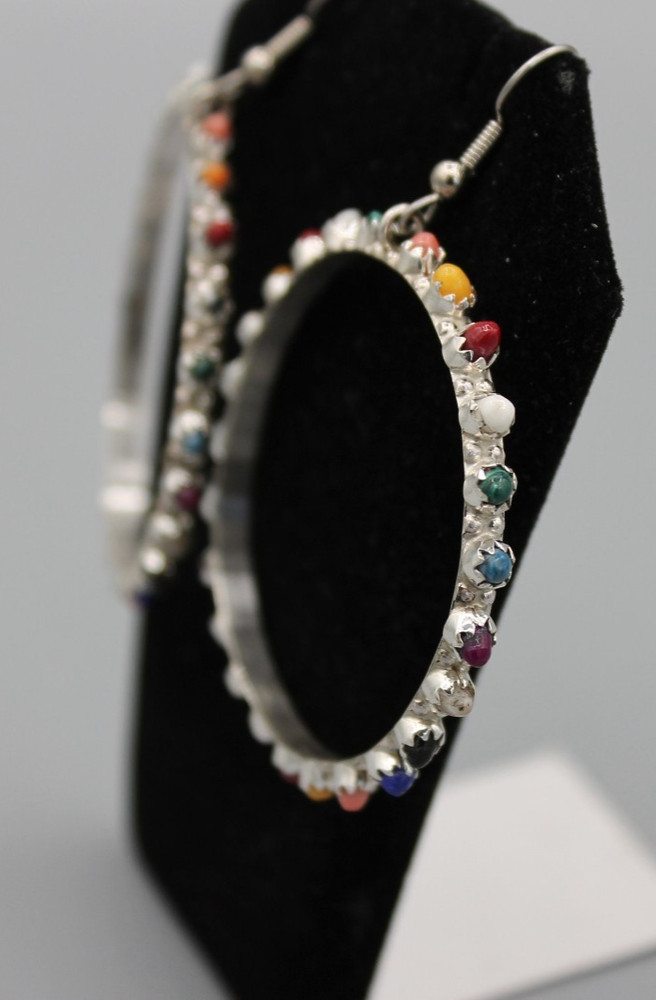 Sterling Silver Multi-Stone Hoop Earrings