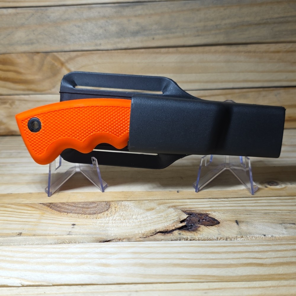 Utility Fixed Blade Knife Orange Handle w/ Plastic Sheath