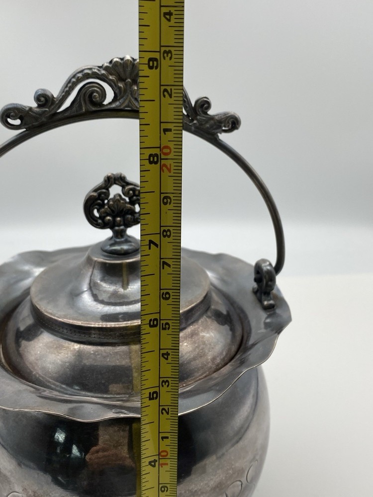 Vintage Crescent Silver Co. Etched Silver Plate Cracker Jar & Lid