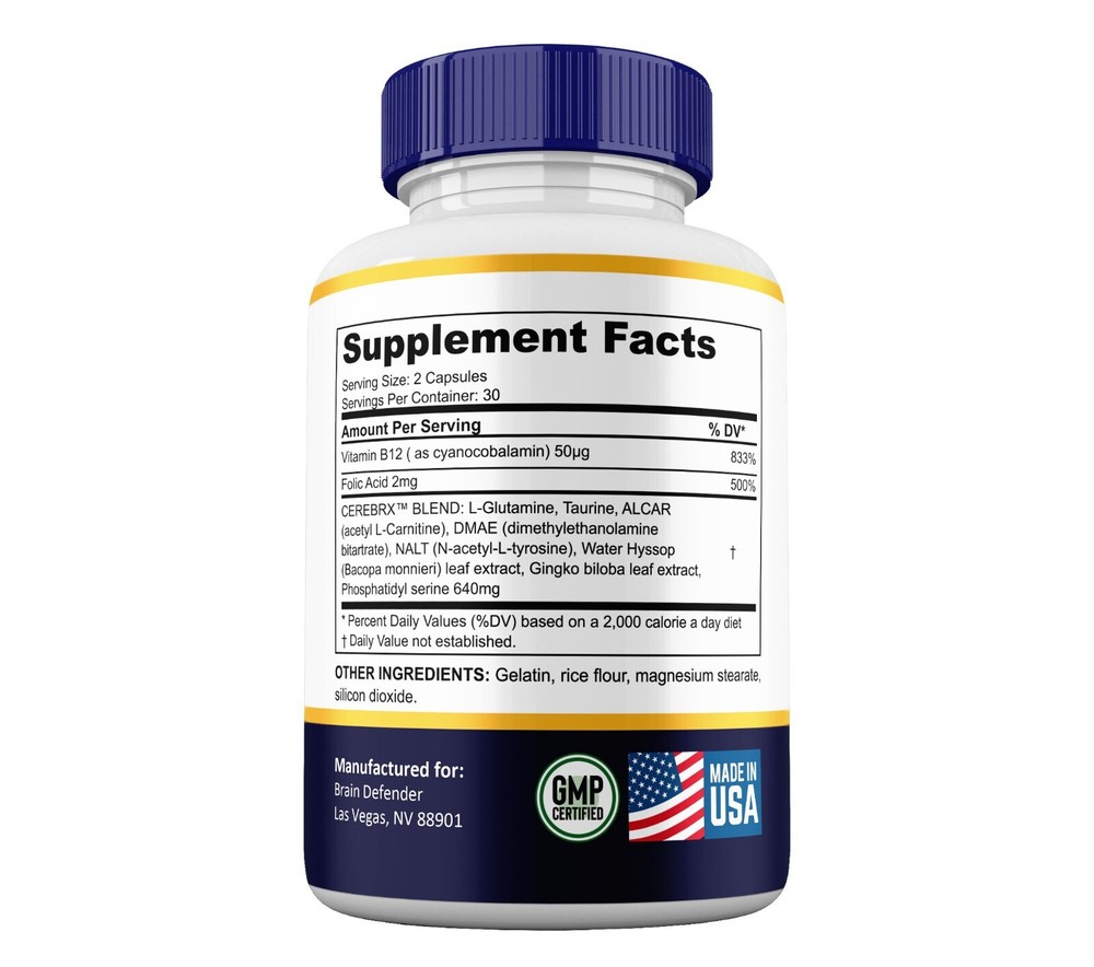 Brain Defender Capsules, Maximum Strength Pills Cognitive and Brain (1 Pack)