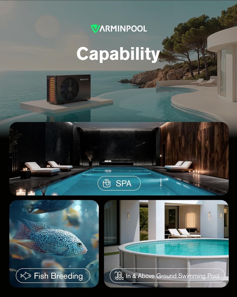 VARMINPOOL 30,000BTU Pool Heat Pump for Swimming Pools In-Ground & Spa Heater