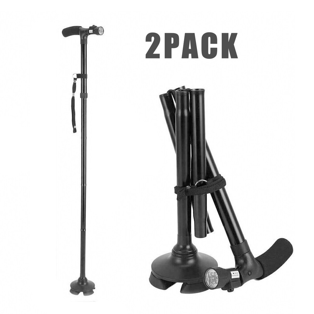 2 PCS Folding Walking Cane with LED Light Adjustable Aluminum Walking Stick