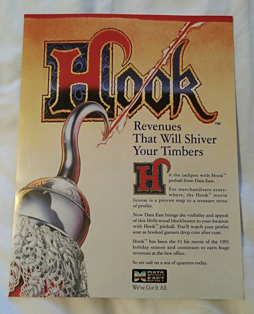 Hook Original Pinball Machine Flyer 1992 Data East NOS Nice!