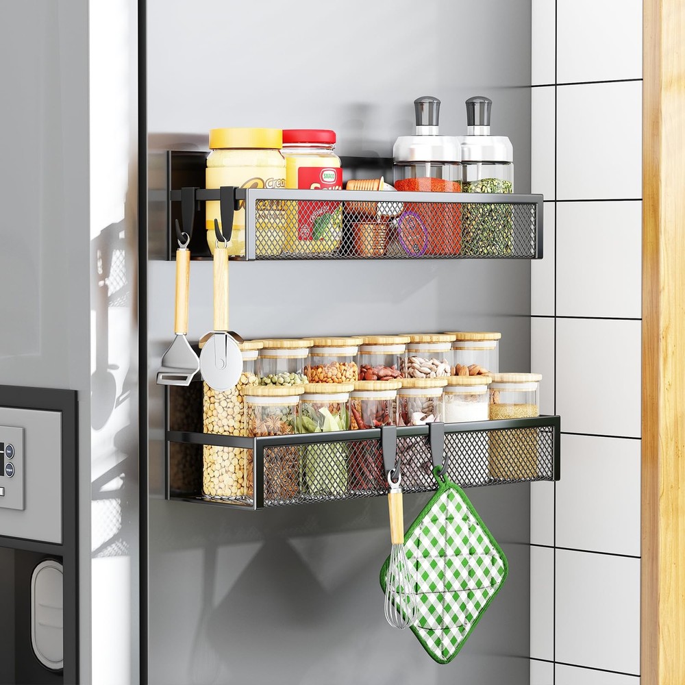 Aufworld Magnetic Spice Rack for Refrigerator, 2 Pack 2 Pack, Black
