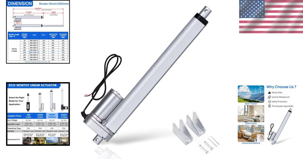 Heavy Duty 330lbs Linear Actuator 12V 18" Replacement