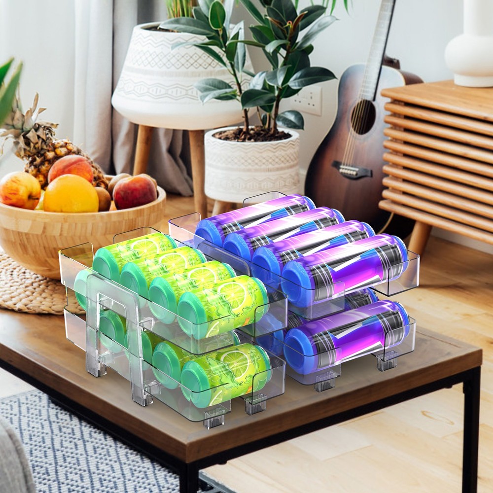 2 Pack Adjustable Soda Can Dispenser Storage Rack Refrigerator Fridge Organizer