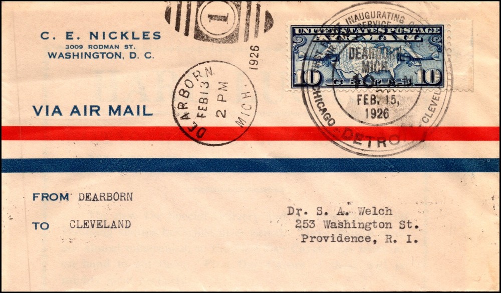 Scott C7 - 10 Cents Plane Over Map FDC Nickles Serviced  1st Flight Cancel