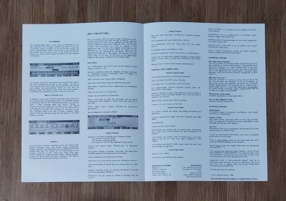 *RARE *ORIG Sequential PROPHET 3000 16bit ANALOG FILTER SAMPLER Brochure Catalog