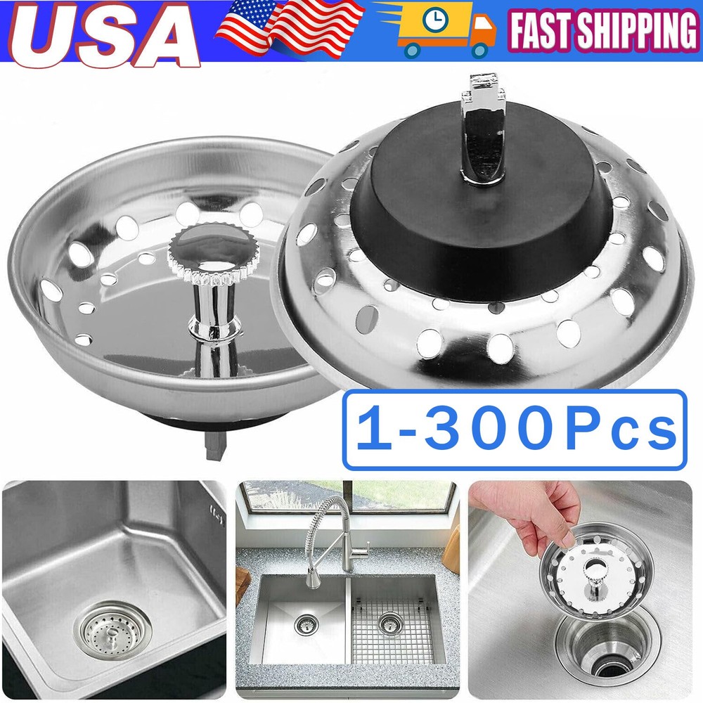 Stainless Steel Home Kitchen Sink Drain Stopper Basket Strainer Waste Plug Lot