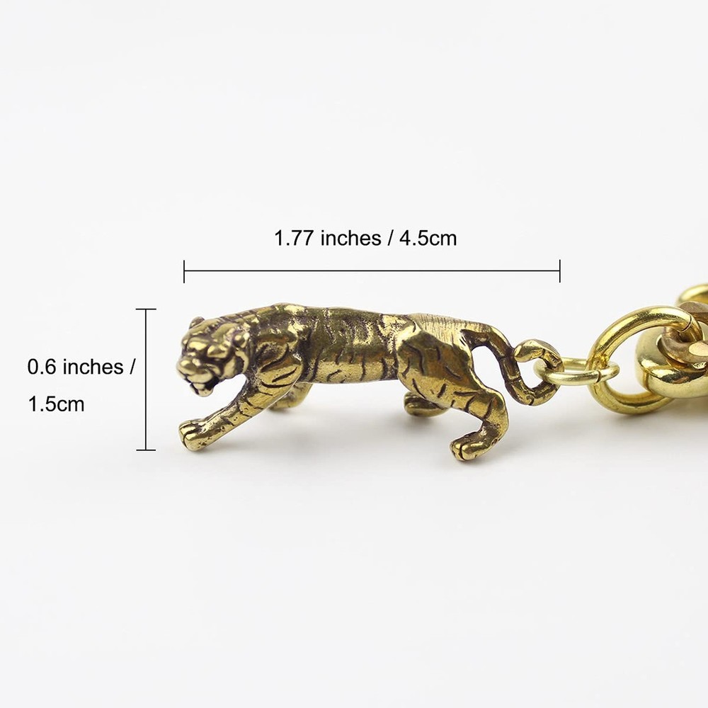 Retro Rustic Solid Brass Keychain Wallet Chain Hook For Men Women Tiger