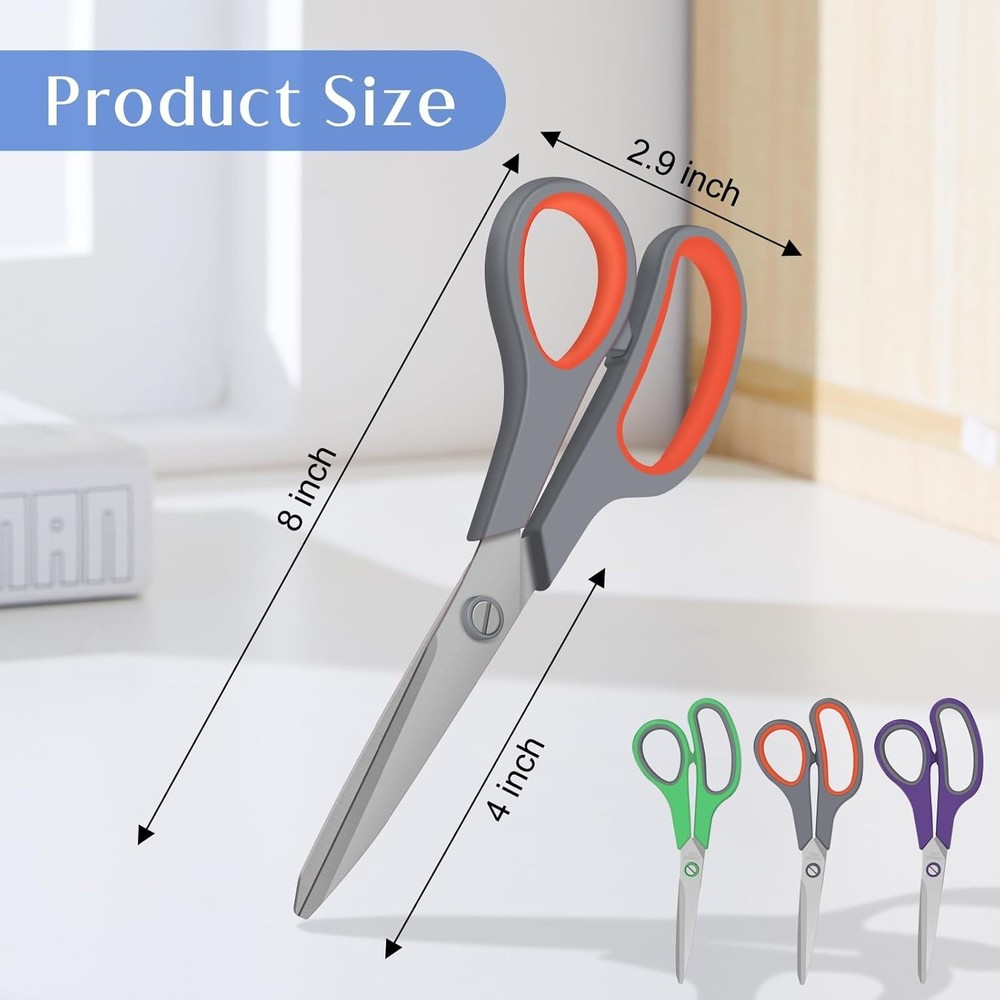 3 Pack Scissors Set, 8.3" Heavy Duty Scissors with 25 mm Thickness Sharp Blad...