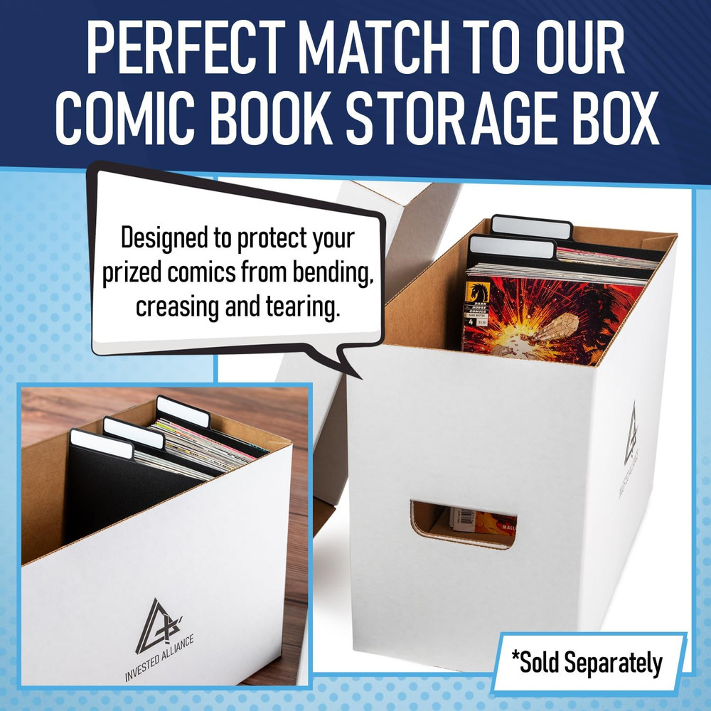 Black Comic Dividers (10 Pack) | 30PT Polyethylene Plastic, Bins, Cabinets, Lib