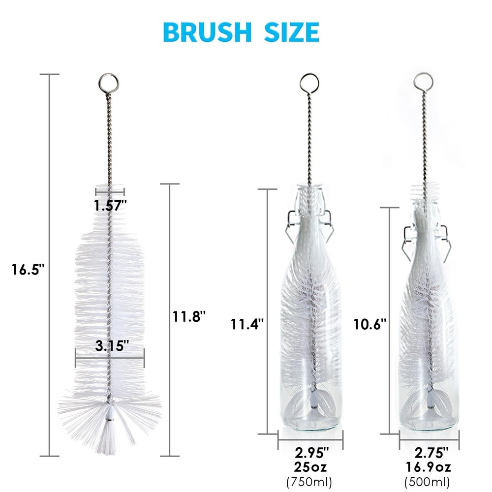 Bottle Brush - Ideal for Cleaning Narrow Neck Swing Top Glass, Brewing, Wine,...