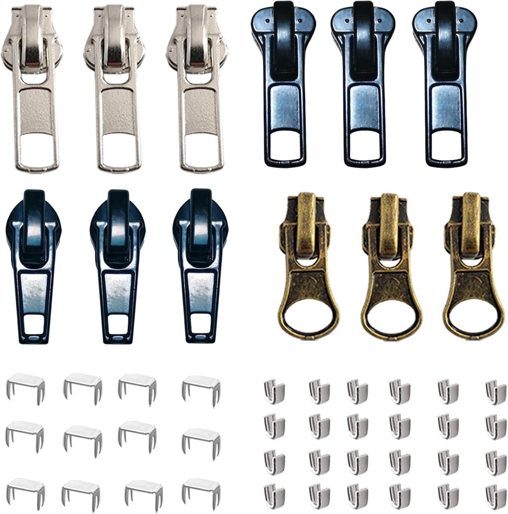 12 Pcs Zipper Pull Replacement 5 Zippers Repair Kit Lockable Sliders, Bottom ...