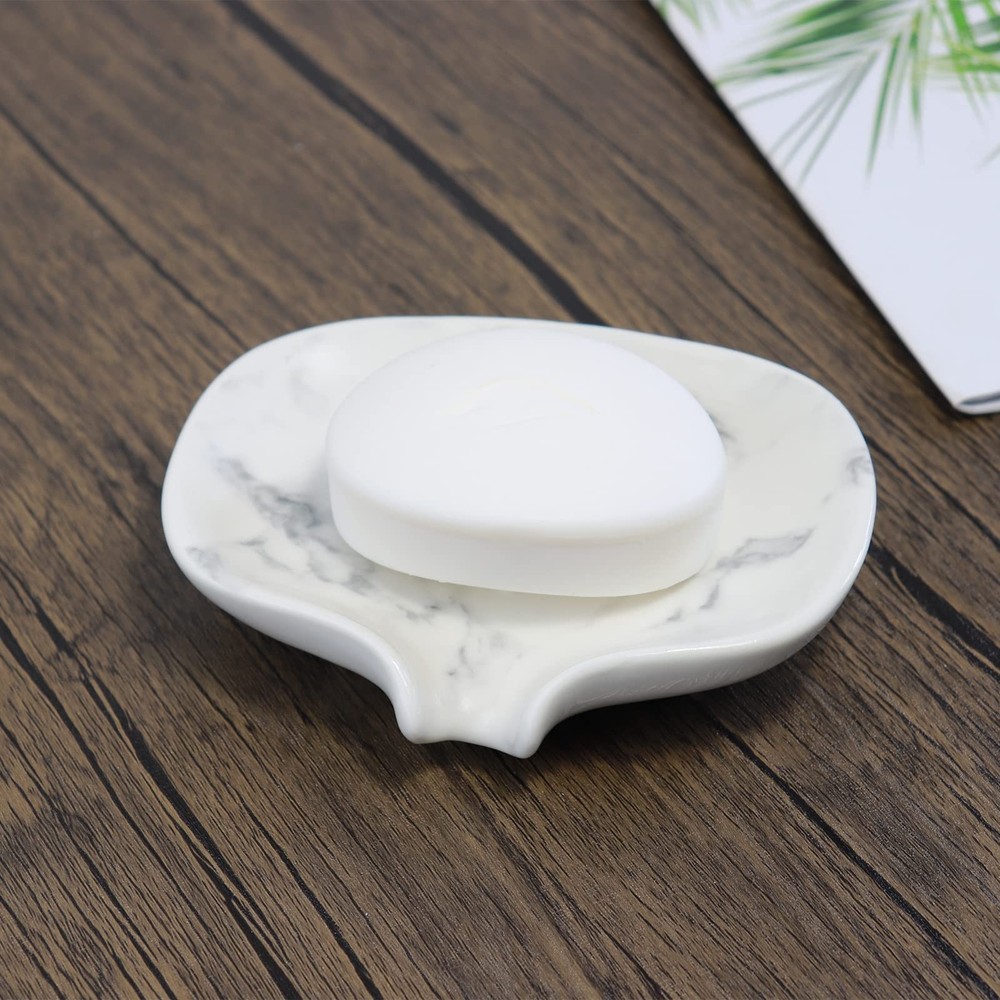 Polyroyal White Marble Texture Soap Dish Ceramic Holder