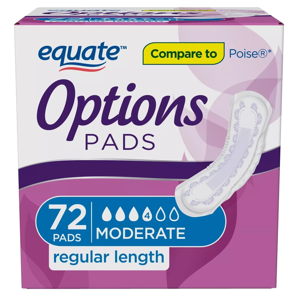 Equate Options Moderate Absorbency Regular Length Pads Value Pack, 72 count