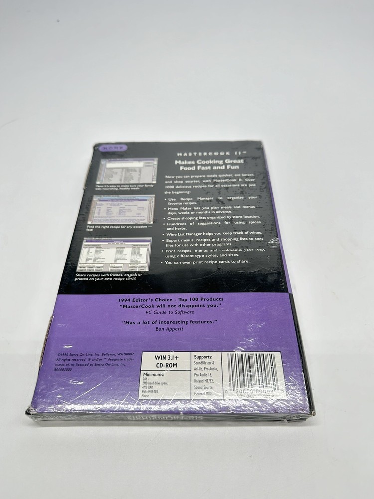 Master Cook II Quality CD- ROM Software 1994 Recipes Cooking Baking Menu Maker