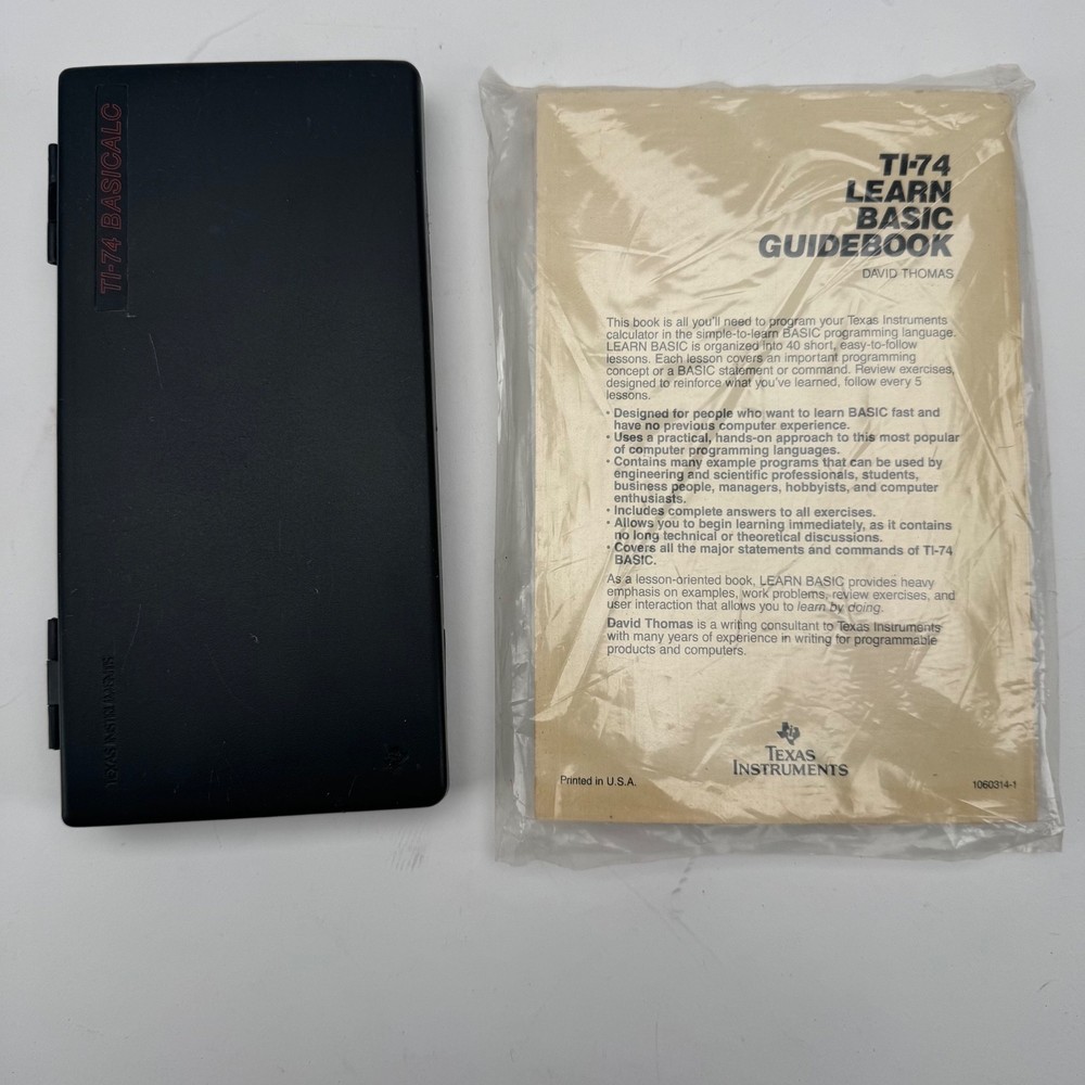 Texas Instruments TI-74 BASICALC Programmable Calculator + Learn BASIC Guidebook