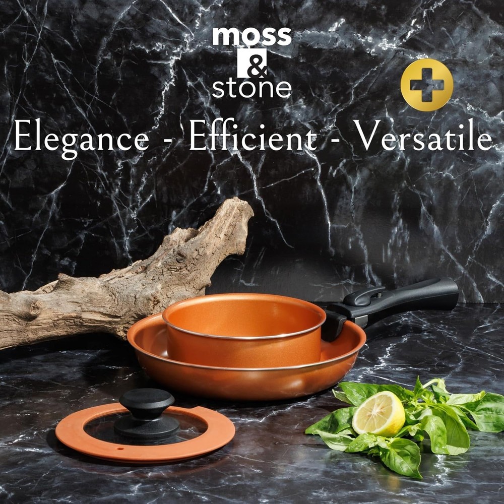 Copper Pots And Pans Set Nonstick, Removable Handle Cookware, Stackable Pots ...