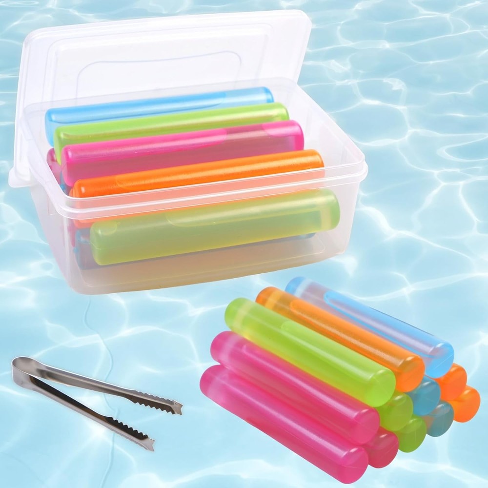 12 Pack Reusable Ice Cube with Lid and Bin, Plastic 12 Pack, Colorful
