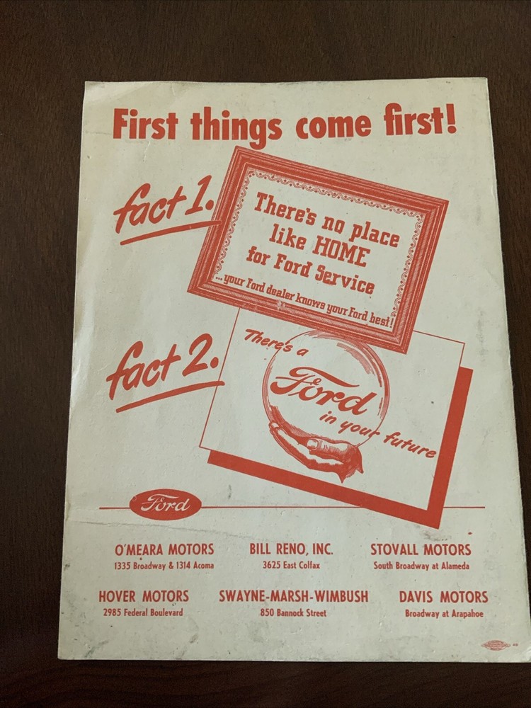 1947 Denver Bears Program Unscored Pueblo