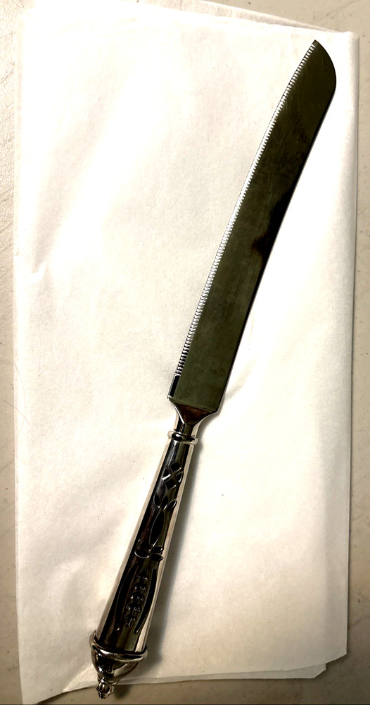 Wedding Cake Knife Silver Color with Colbalt Blue Insert 12.75 "