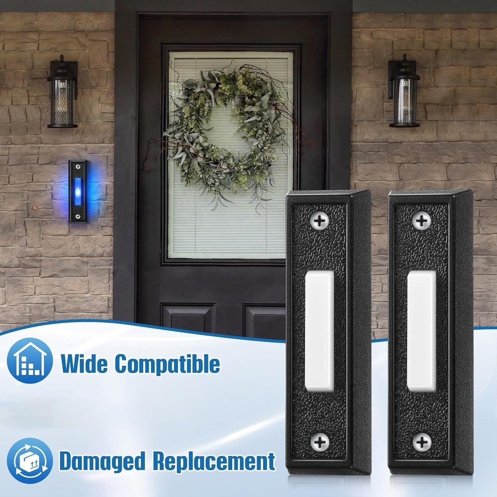 Energy-Efficient Lighted Doorbell Button - Wall Mount, Blue LED, 2 Pack