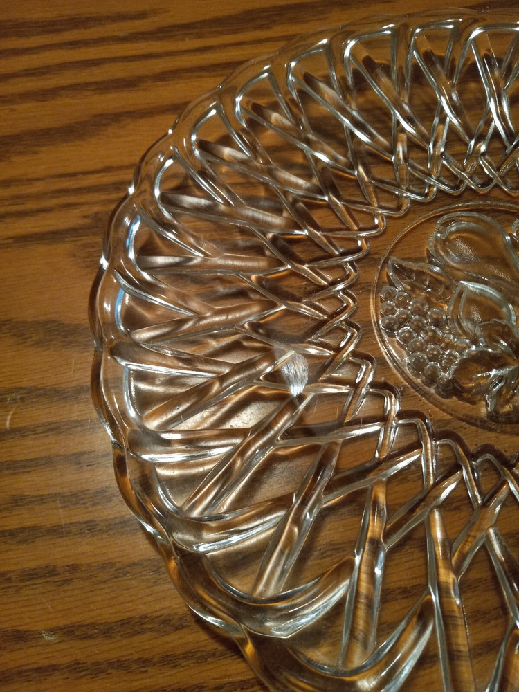 Vintage 9.5" Glass Serving Plate Fruit Design
