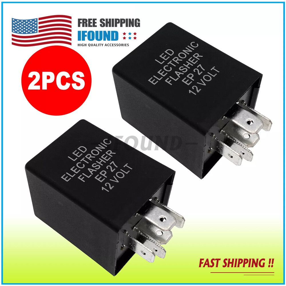 2PCS Black 5-Pin EP27 FL27 LED Flasher Relay Fix Turn Signal Hyper Flash Issue