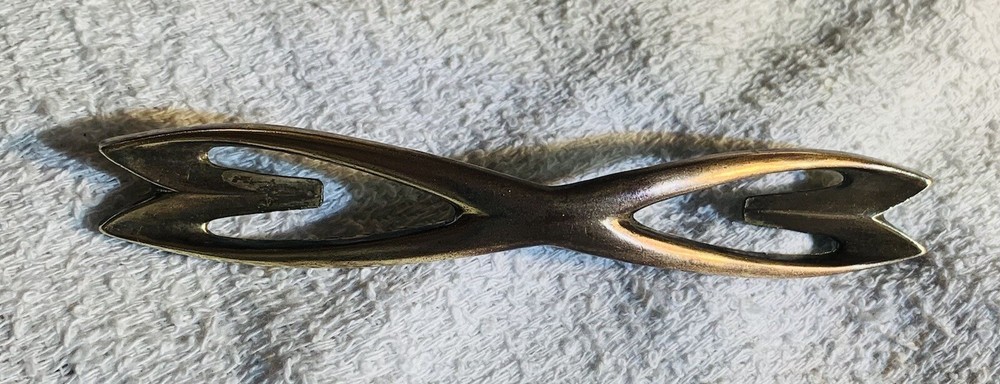 Antique Brass Mid Century Modern Atomic Cabinet Handle Drawer Pull 4.25”centers
