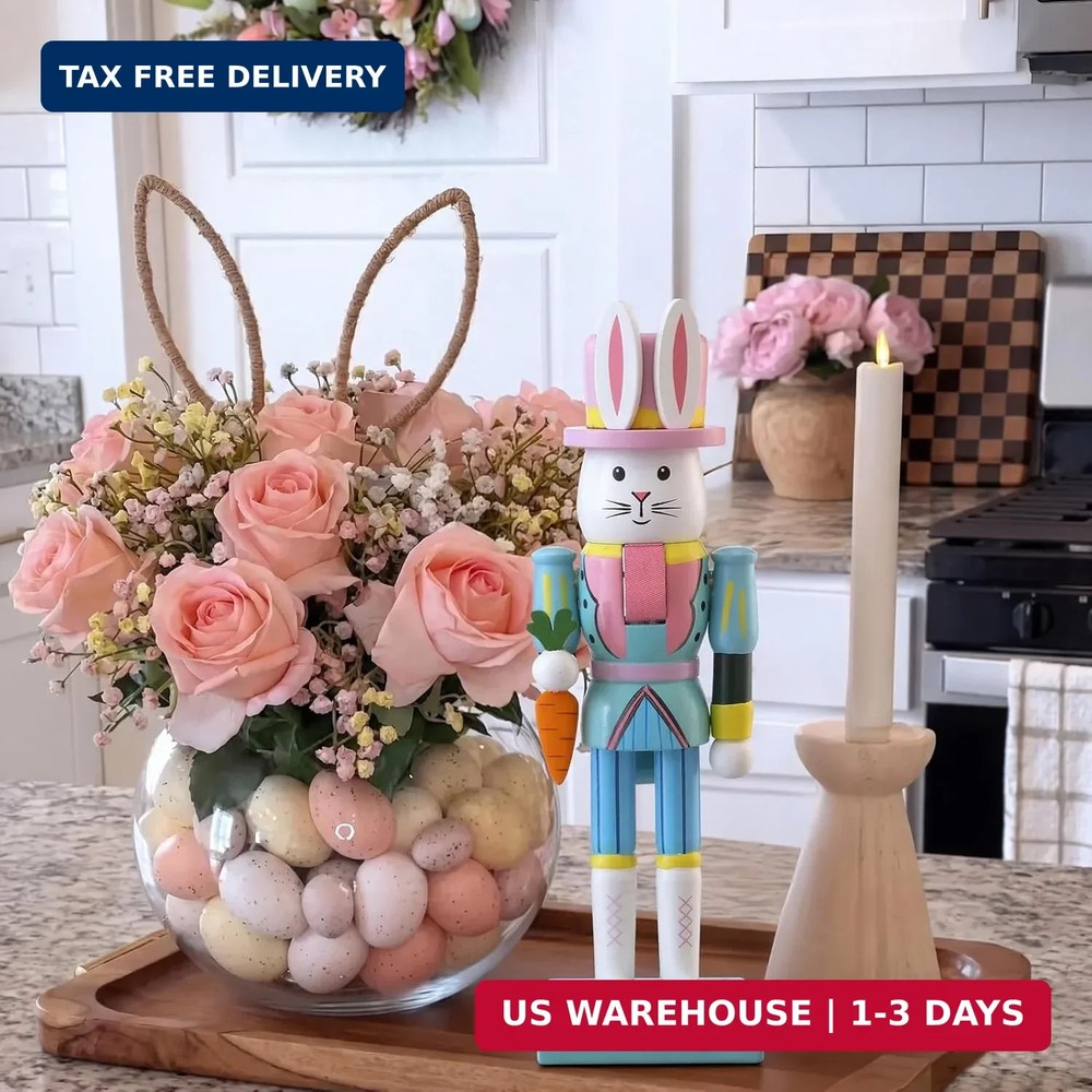 Easter Bunny Nutcracker 10 Inch Traditional Rabbit Wooden Nutcrackers Easter Dec