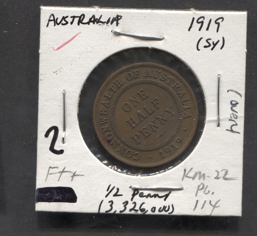 1919-Australia-F+-KM-22-1/2 Penni
