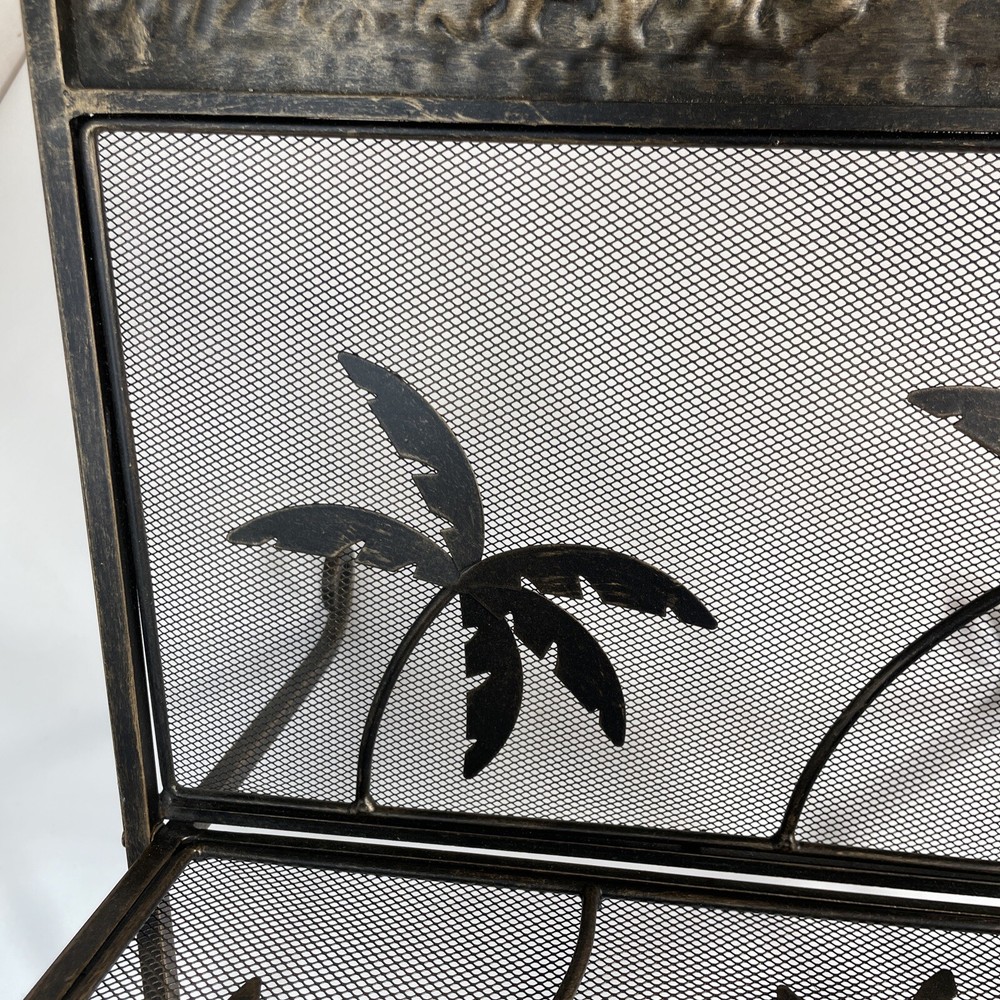 Vintage Mid Century Metal Folding Magazine Rack Elephant Palm Tree Pattern