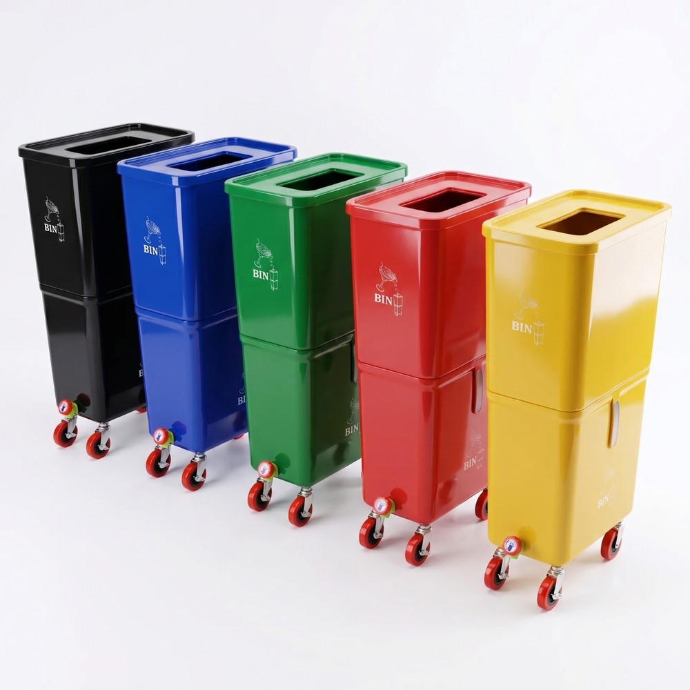 Blue Drink Dump Bin w/ Wheels – Dual Compartment Liquid & Trash Disposal
