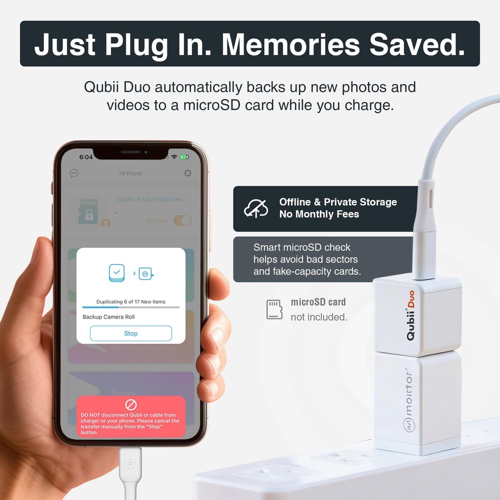 Qubii Duo USB-C Auto Backup Stick & 128GB MicroSD Bundle | Subscription-Free ...