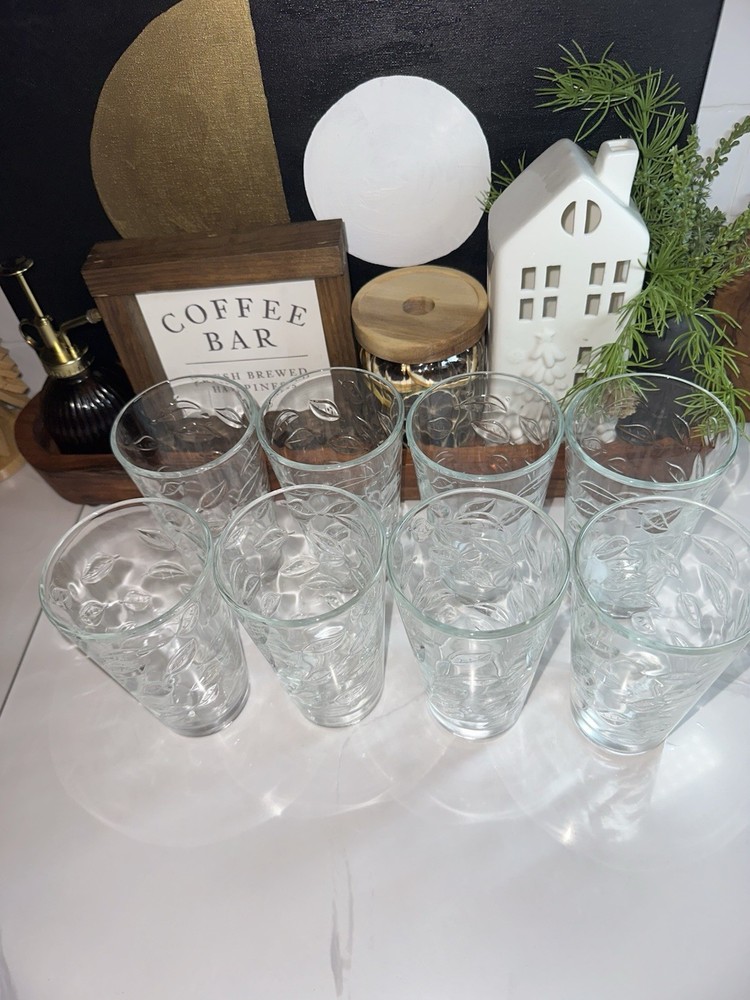 Lot Of 8 Libbey Leaf Pattern Drinking glasses