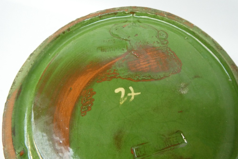 Green Hand Painted Made in Morocco Ceramic Floral Pattern Redware Jug One Handle