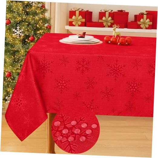 Rectangle Christmas Tablecloth 60x84 Inch, 84" x 60" (Rectangular) Red