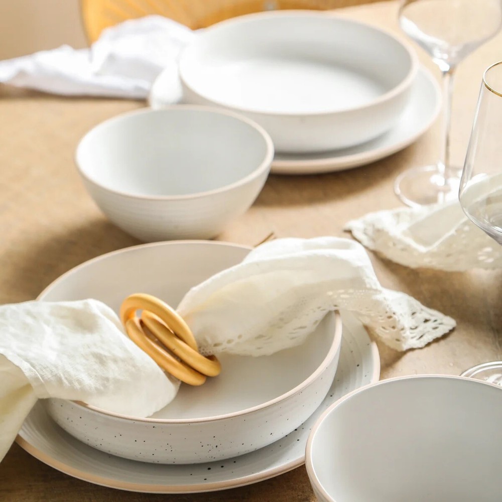 Stone + Lain Lauren 12-piece Stoneware Dinnerware Set in Stone White